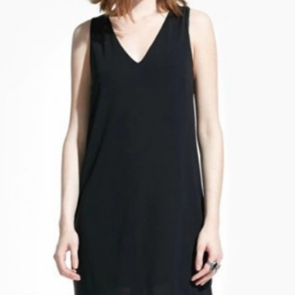 V-NECK MANGO FRINGE HEM Black DRESS